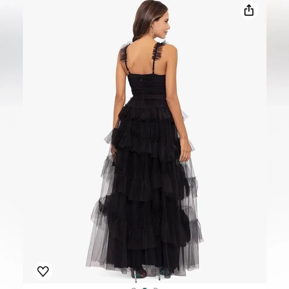 Betsy & Adam Long Ruffle Tier Mesh Dress - Picture 3 of 6